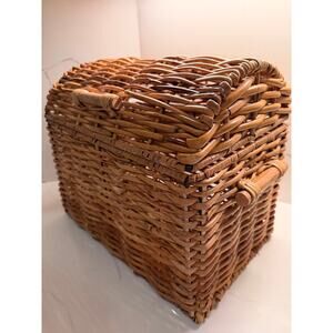Vintage Woven Wicker Bamboo Rattan Trunk Chest